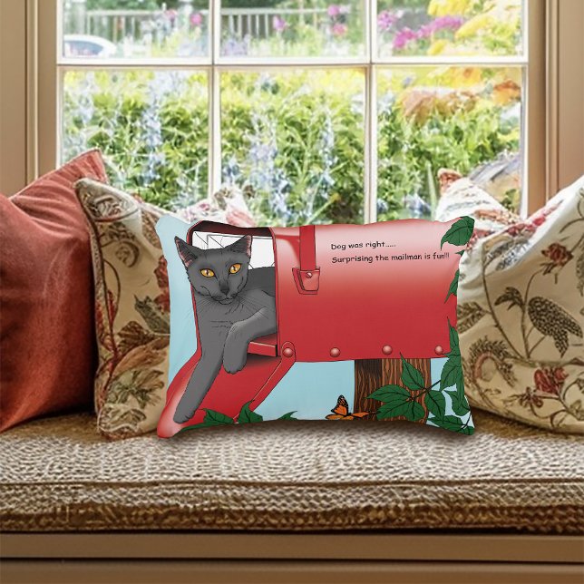 Red Mail Box Cat Accent Pillow (Creator Uploaded)