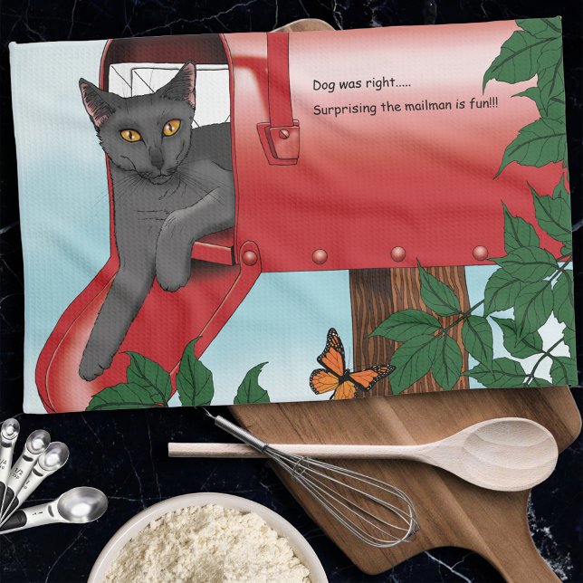 Red Mail Box Cat Kitchen Towel (Creator Uploaded)