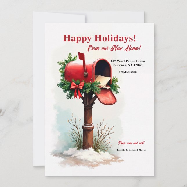Red Mailbox Moving Announcement Holiday Card (Front)