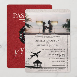 Red Maldives Passport Wedding Invitation