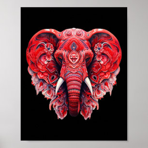 Red Mandala Aart Elephant Tril Yoga Graphic  Poster