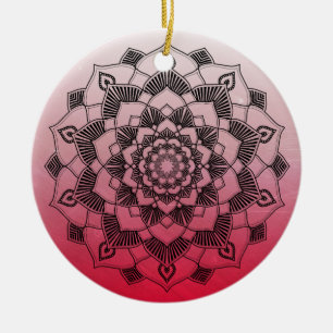 Red Mandala Abstract Beautiful Christmas Ceramic Ornament