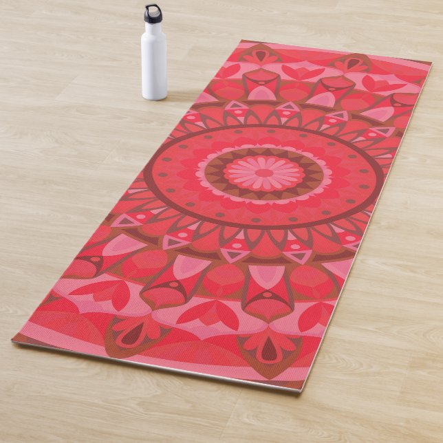 Red Mandala Centred Boho Warm Design Meditation Yoga Mat (In Situ)