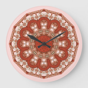 Red Mandala Fancy Faux Stitch Large Clock