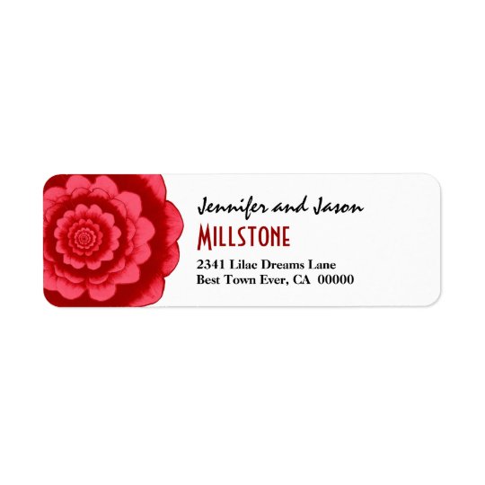 Red Mandala Fantasy Flower Modern Lettering Return Address Label
