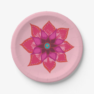 Red Mandala flower art Paper Plate