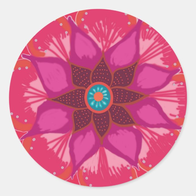 Red Mandala flower art Round Sticker, Glossy Classic Round Sticker (Front)