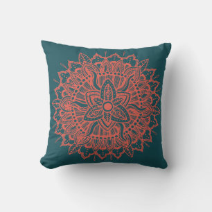Red Mandala Ornament Throw Pillow
