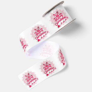 Red Mandala Snowflake & Santa Sleigh Christmas Satin Ribbon