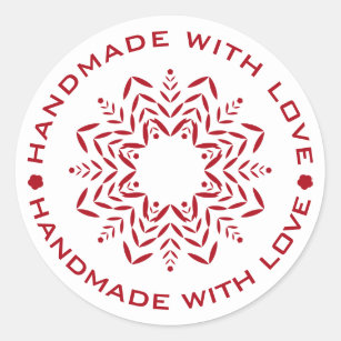 Red Mandala with Handmade with Love quote Classic Round Sticker