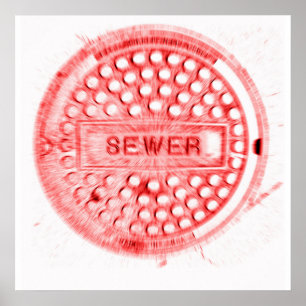 Red Manhole Cover Poster