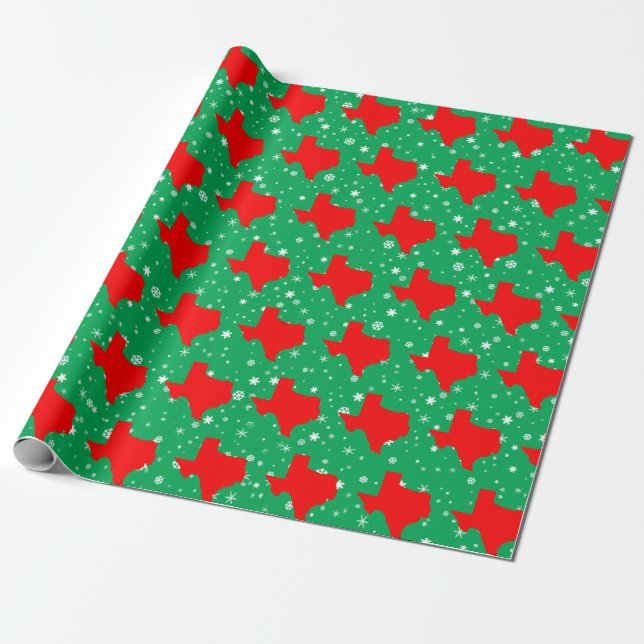 Red Map of Texas Pattern Christmas Wrapping Paper (Unrolled)