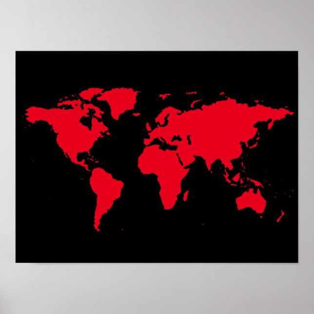 red map of world on black poster (Front)