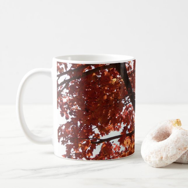 Red Maple Branches Autumn Colours Coffee Mug (With Donut)