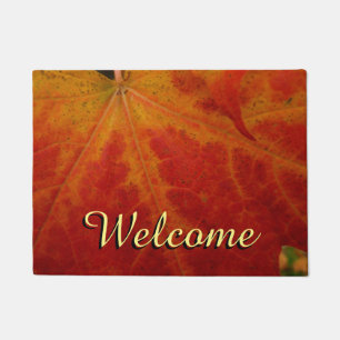 Red Maple Leaf Abstract Autumn Nature Photography Doormat