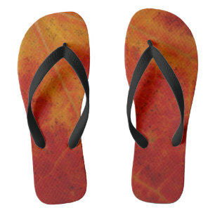Red Maple Leaf Abstract Autumn Nature Photography Flip Flops