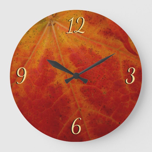 Red Maple Leaf Abstract Autumn Nature Photography Large Clock (Front)