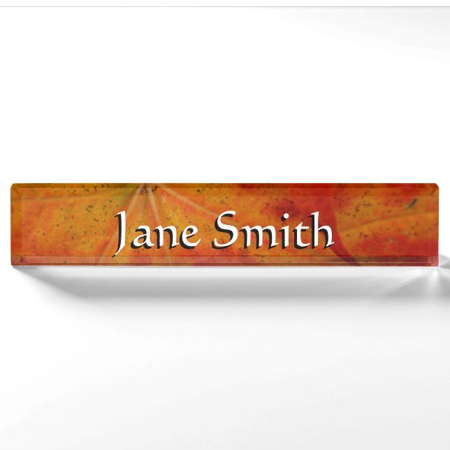 Red Maple Leaf Abstract Autumn Nature Photography Nameplate (Front)