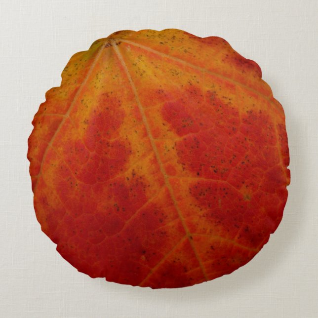 Red Maple Leaf Abstract Autumn Nature Photography Round Pillow (Front)