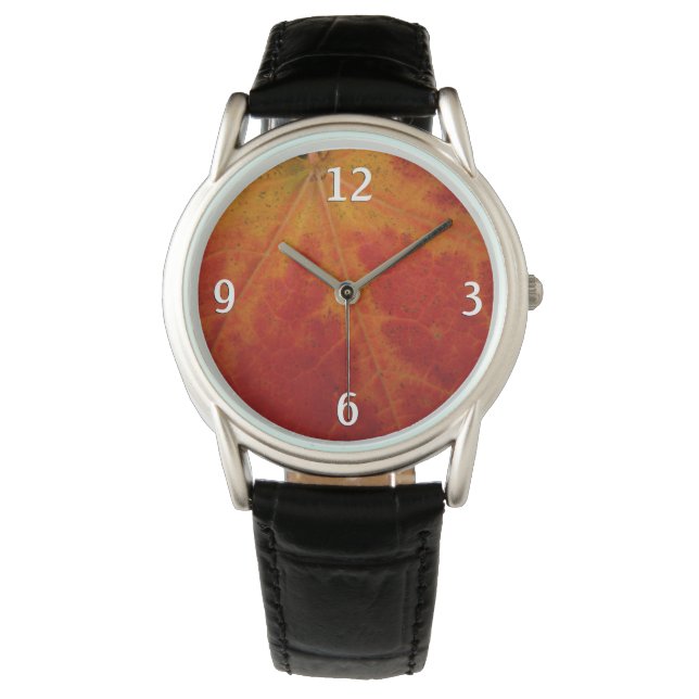 Red Maple Leaf Abstract Autumn Nature Photography Watch (Front)