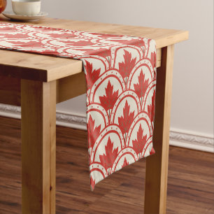 Red Maple Leaf Art Deco Design Short Table Runner
