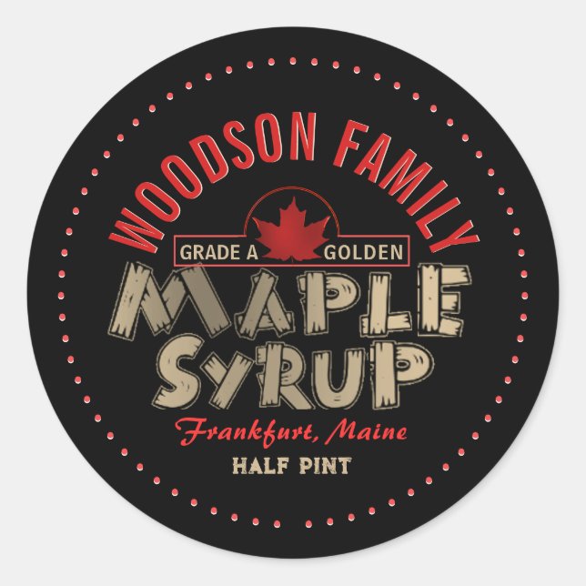 Red Maple Leaf Emblem Maple Syrup Editable Label (Front)