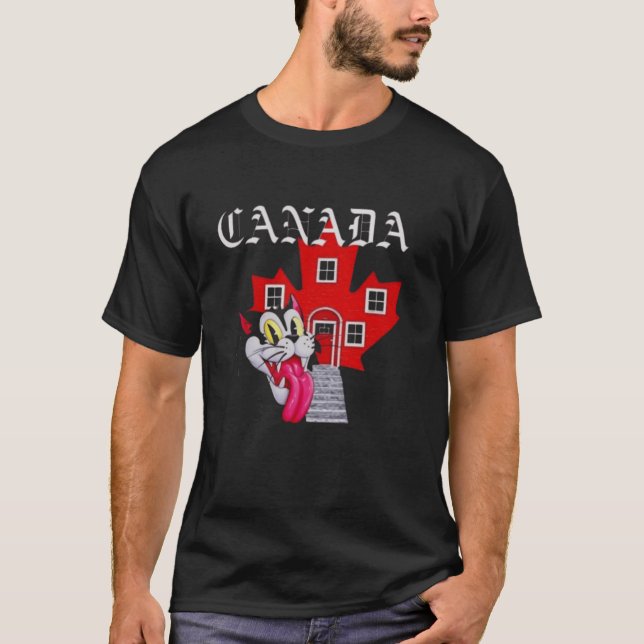 RED MAPLE LEAF HOUSE WITH CAT T-Shirt (Front)