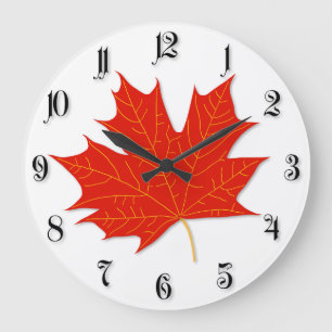 Red maple leaf large clock