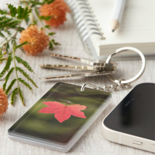 Red Maple Leaf Nature Photo Keychain