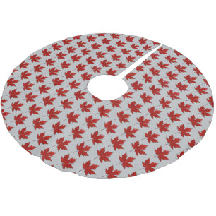 Red Maple Leaf Pattern Brushed Polyester Tree Skirt