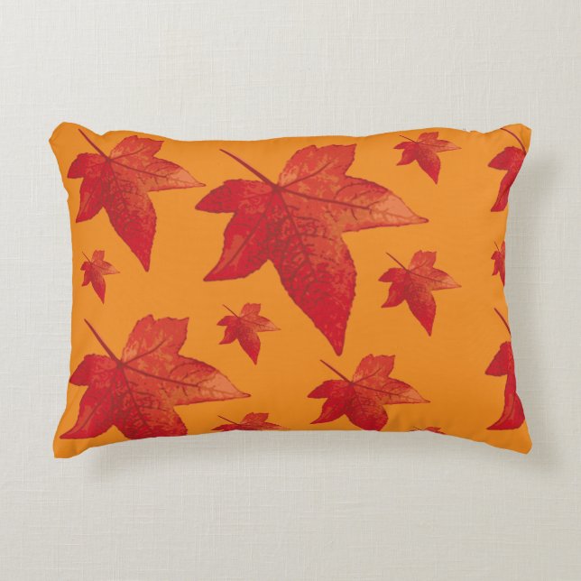 Red Maple Leaf Print Accent Pillow (Front)