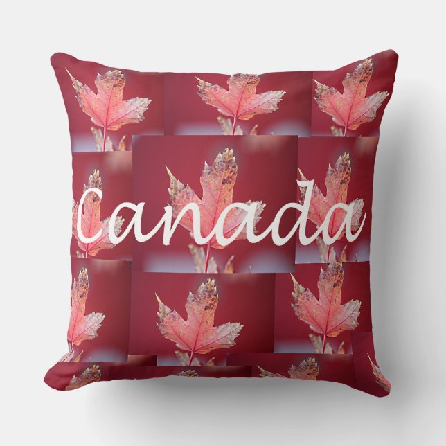 Red Maple Leaf with Canada Name Throw Pillow (Front)