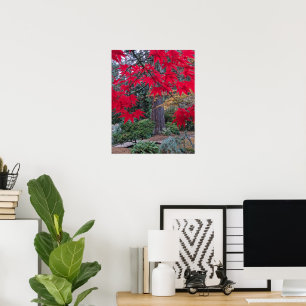 Red Maple Leaves in a Japanese Garden Poster