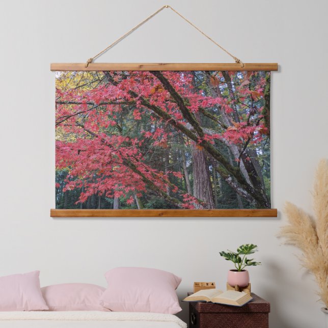 Red Maple Leaves on Tree Botanical Hanging Tapestry (Bedroom)