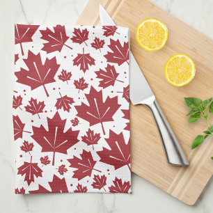 Red Maple Leaves Pattern Kitchen Towel