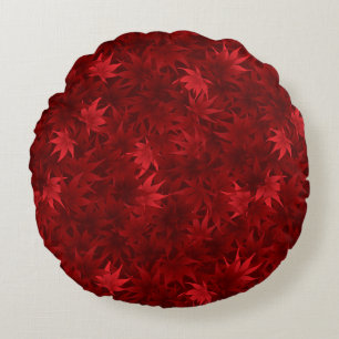 Red maple leaves pattern round pillow