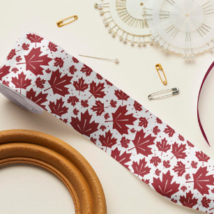 Red Maple Leaves Pattern Satin Ribbon
