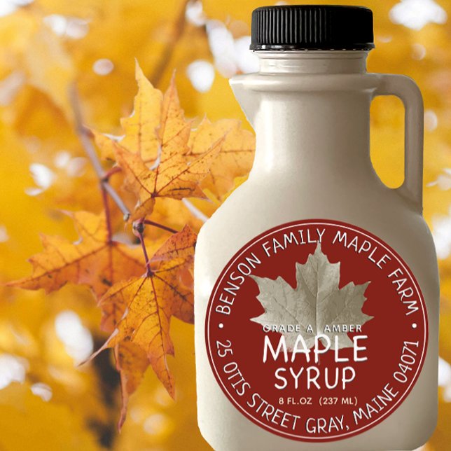Red Maple Syrup Label with Sugar Maple Leaf (Creator Uploaded)