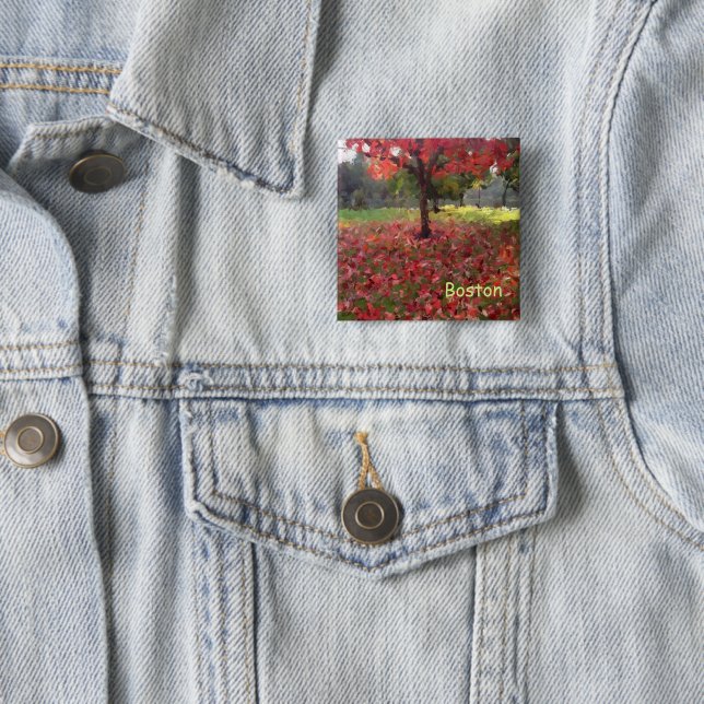 Red Maple Tree 2 Inch Square Button (In Situ)