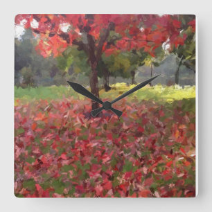 Red Maple Tree Photography Square Wall Clock
