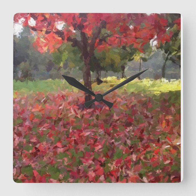 Red Maple Tree Square Wall Clock (Front)