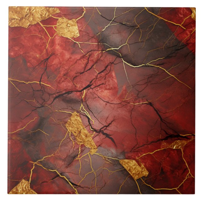 Red Marble Effect with Golden Accents Tile (Front)