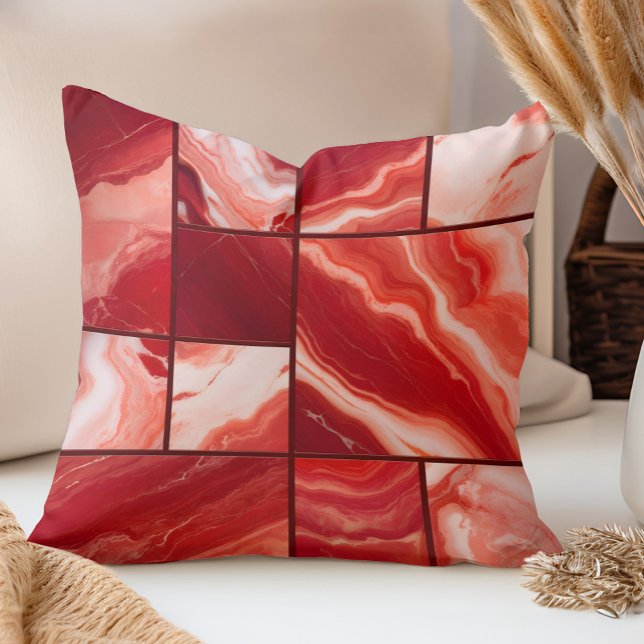 Red Marble Geometric Art Throw Pillow (Creator Uploaded)