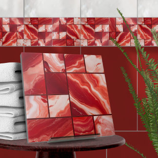 Red Marble Geometric Art Tile