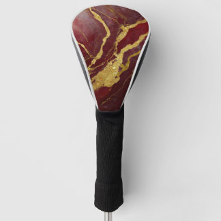 Red Marble Pattern with Gold Golf Head Cover