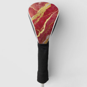 Red Marble Pattern with Gold Golf Head Cover