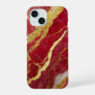 Red Marble Pattern with Gold iPhone 15 Case