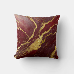 Red Marble Pattern with Gold Throw Pillow