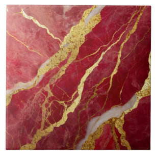 Red Marble Pattern with Gold Tile
