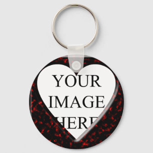 Red Marble Square Frame with Heart Keychain